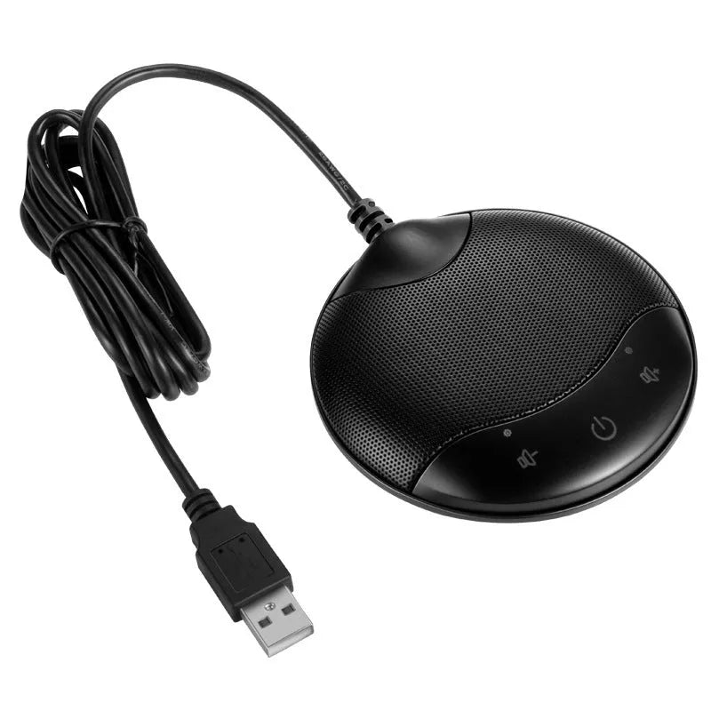 Black USB condenser desktop microphone for conference calls and gaming
