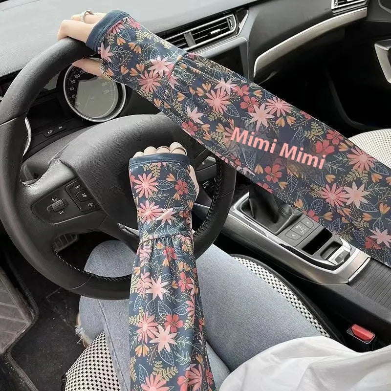 Printed floral viscose UV protection ice sleeve gloves in multiple pattern options