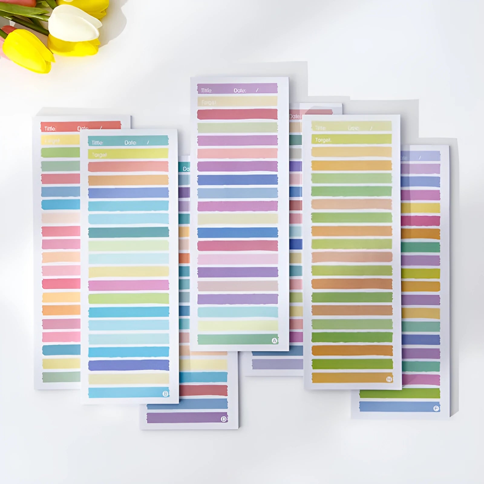 Cartoon student notepad with plastic cover in colour-striped designs measuring 90x248mm