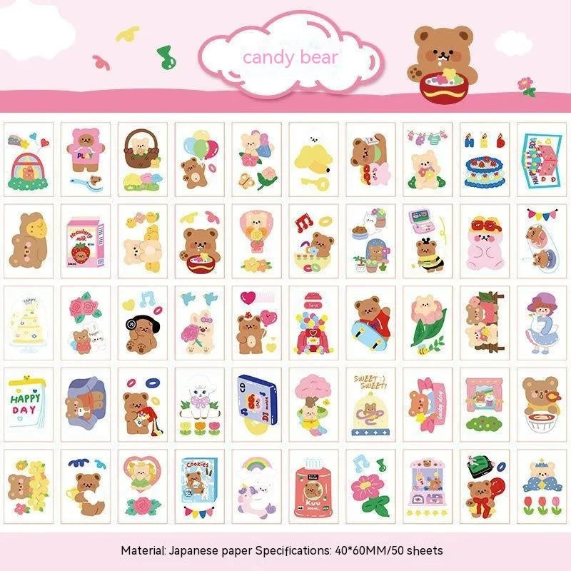 Japanese cartoon character stickers with heart and lollipop motifs measuring 40mm by 60mm