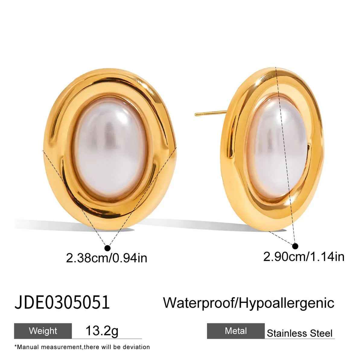 Silver vintage pearl stud earrings made from stainless steel with electroplated finish