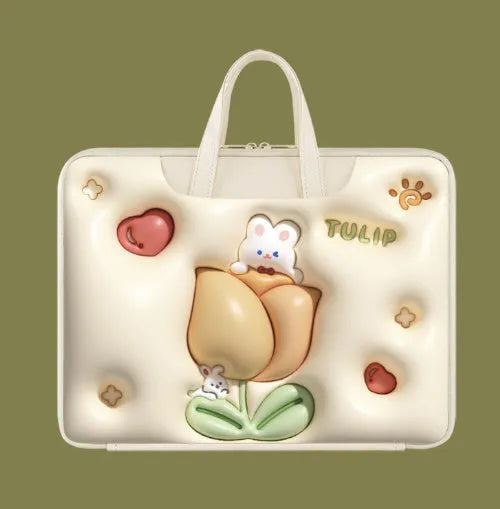 Inflatable PU leather laptop bag with trolley strap in cute panda design