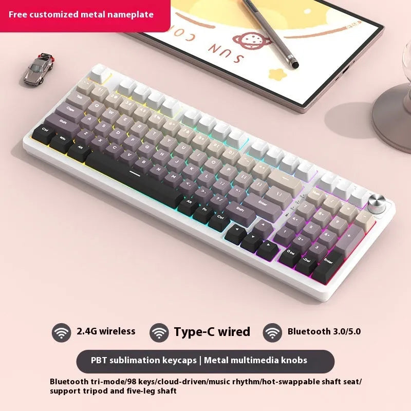 98-key wireless Bluetooth mechanical keyboard with multiple colour theme options