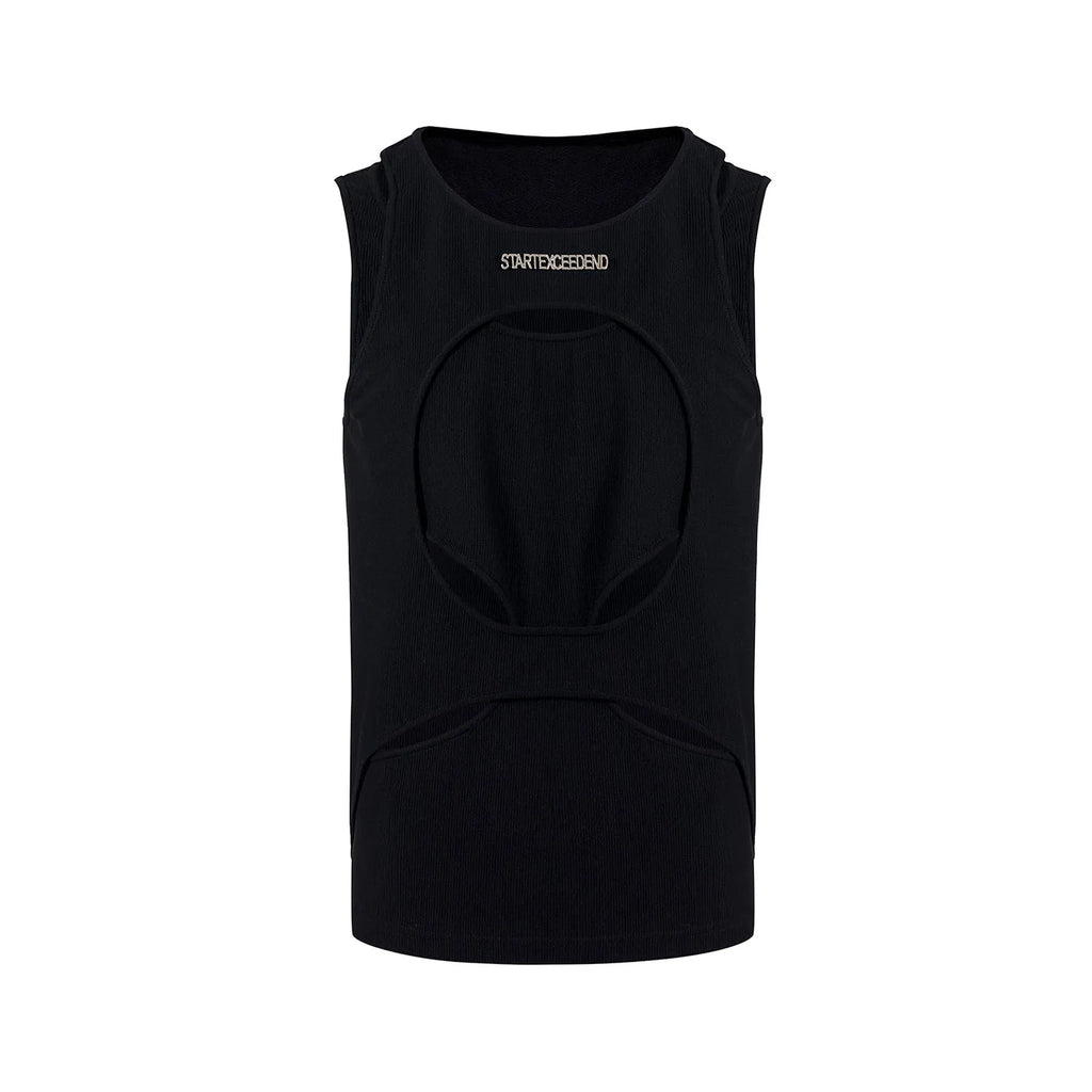 Men's white hollow knit sleeveless waistcoat vest with round neck pullover design