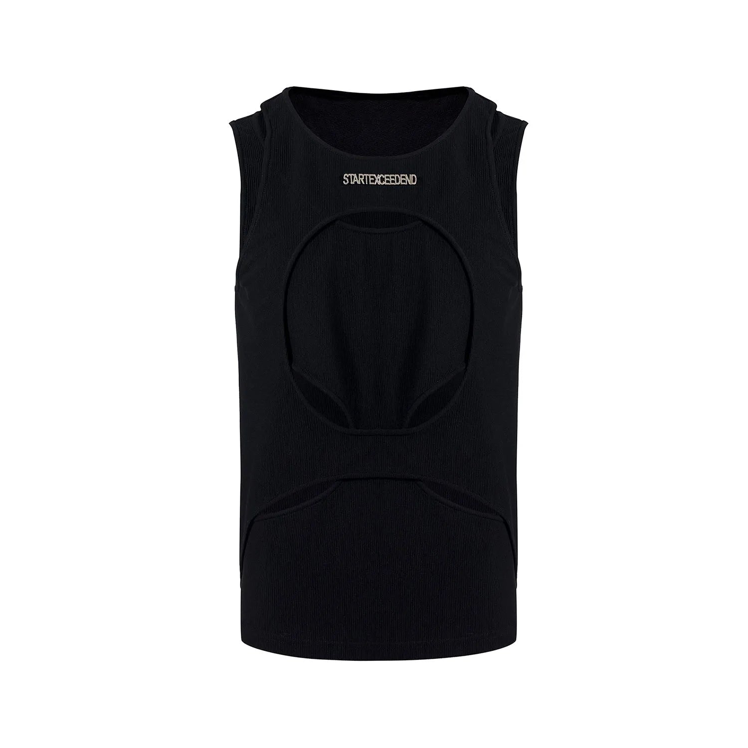 Men's white hollow knit sleeveless waistcoat vest with round neck pullover design