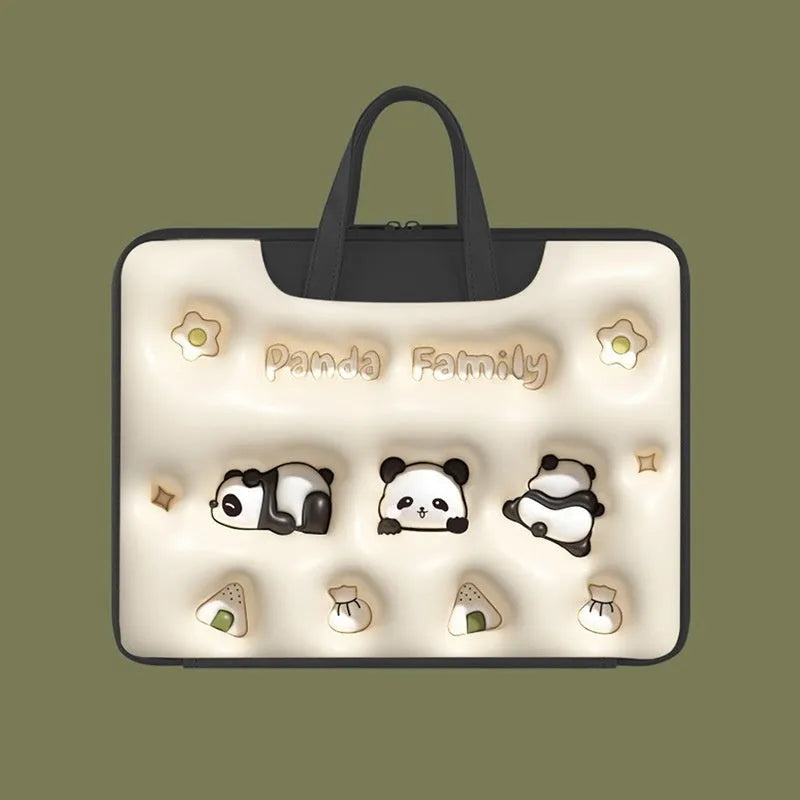 Inflatable PU leather laptop bag with trolley strap in cute panda design