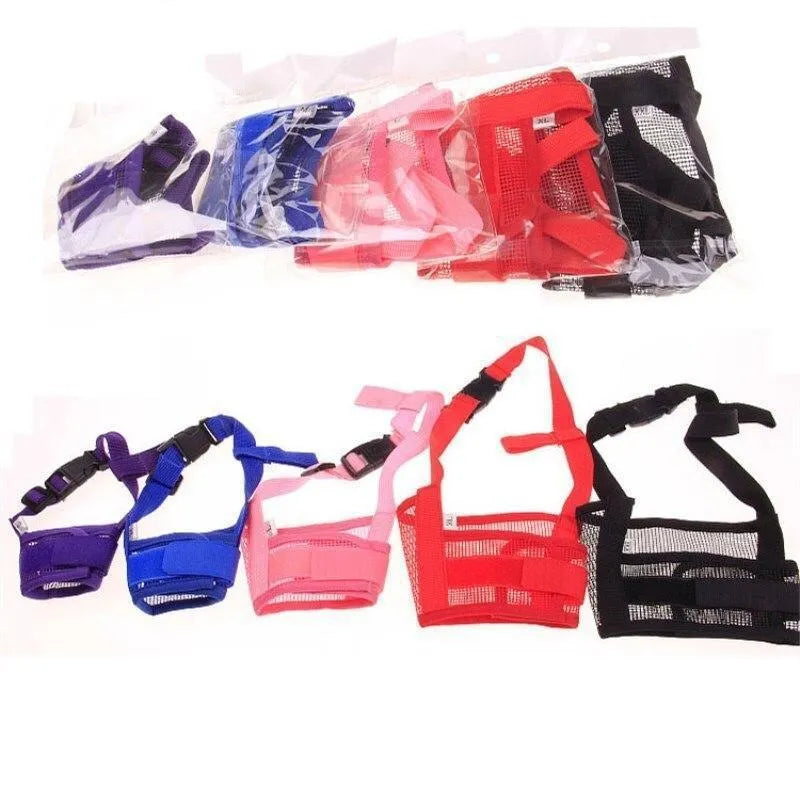 Adjustable plastic dog muzzle in multiple colours with size options for different mouth measurements