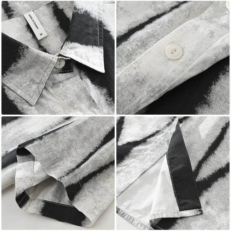 Retro striped short sleeve shirt in pure cotton fabric showing black and brown colour options