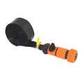 Blue portable garden sprinkler with solar panel for water cooling on PVC base