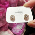 Square geometric stud earrings with diamond treatment in silver and gold colour options