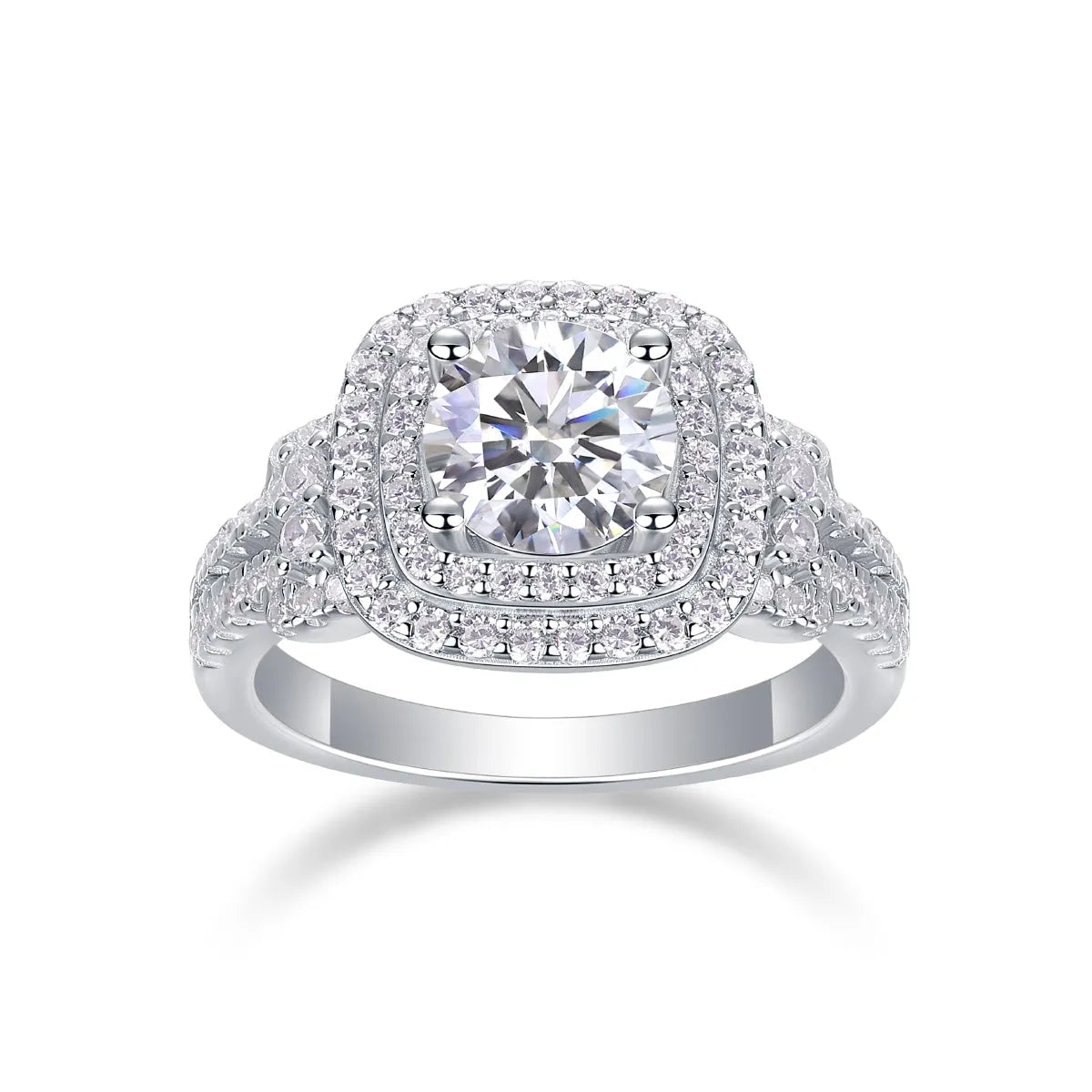 1-carat moissanite wedding ring set on platinum-plated S925 silver band in gift box