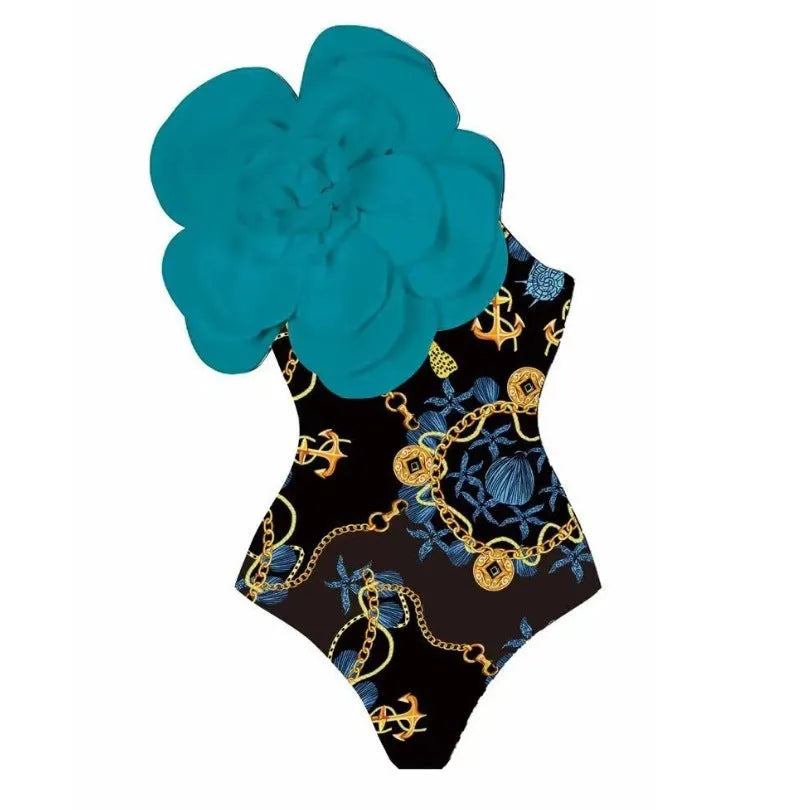 Women's floral print one-piece swimsuit with optional wrapped skirt