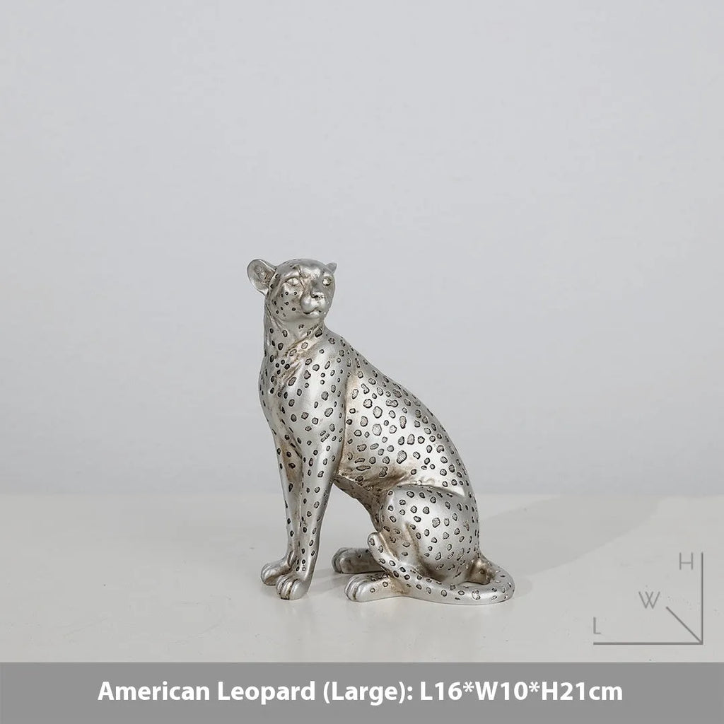 Modern leopard figurine resin ornament on a shelf