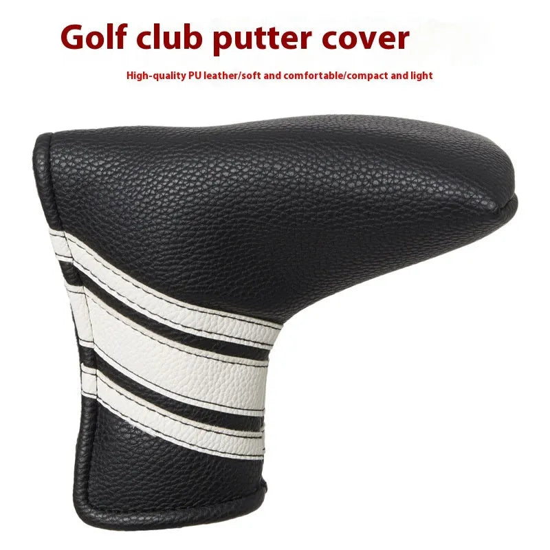 Black PU leather golf club head cover and push rod protective case