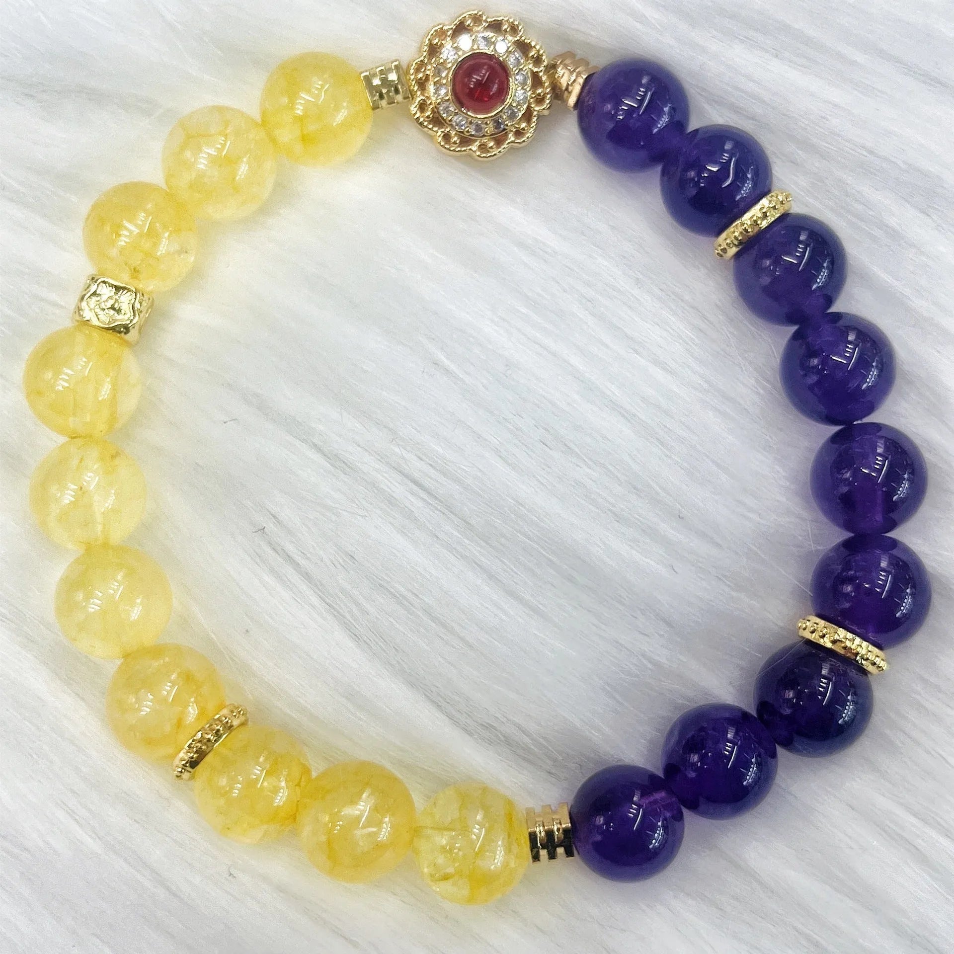 Handmade yellow and purple amethyst crystal bracelet for women, niche style