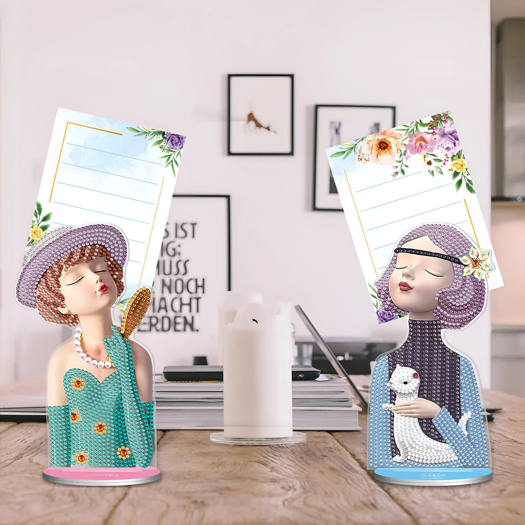 Handmade frameless diamond painting note clip decoration in American style, shown with colourful artwork.