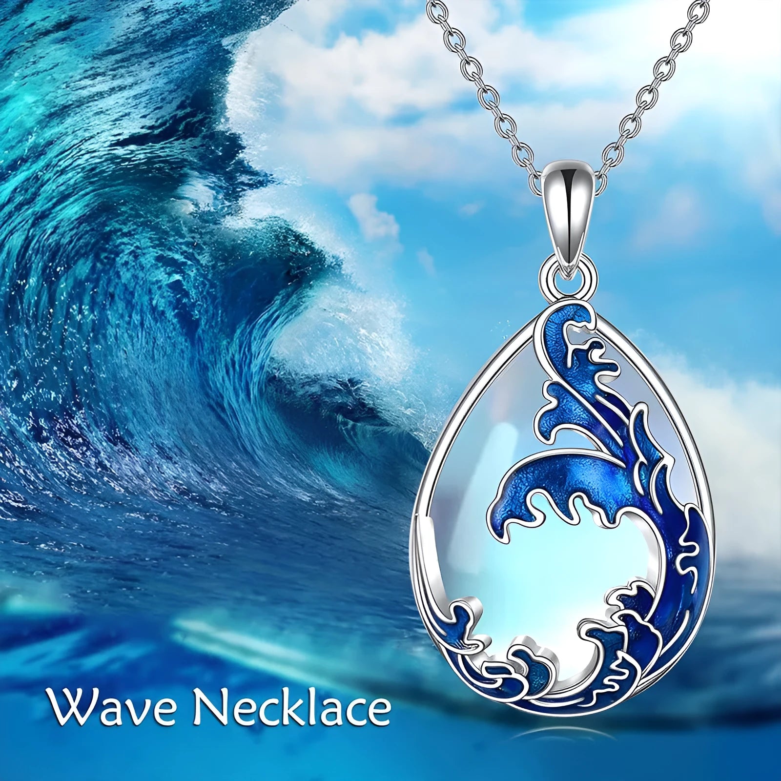 Moonstone blue HAILANG pendant women's necklace with love heart design on alloy chain