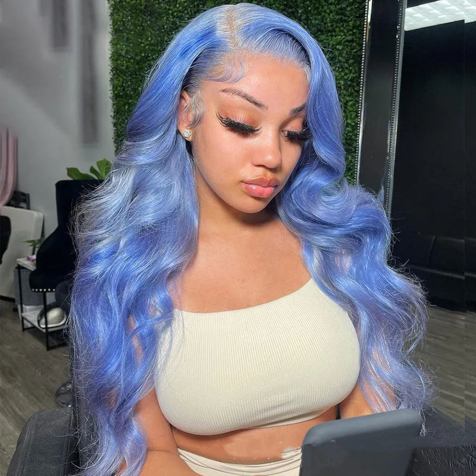 Body wave human hair lace front wig with straight bangs on a mannequin head