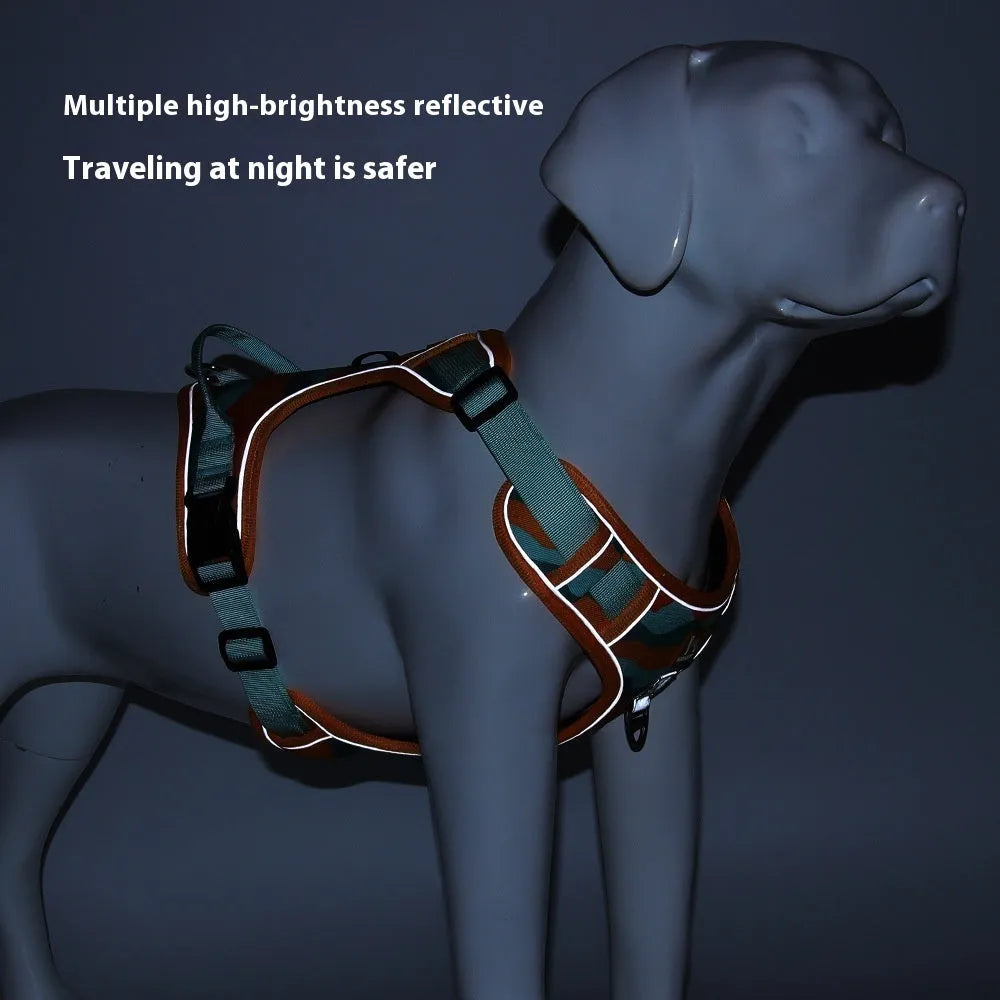 Reflective orange dog chest and back commuter rope with adjustable Oxford cloth straps