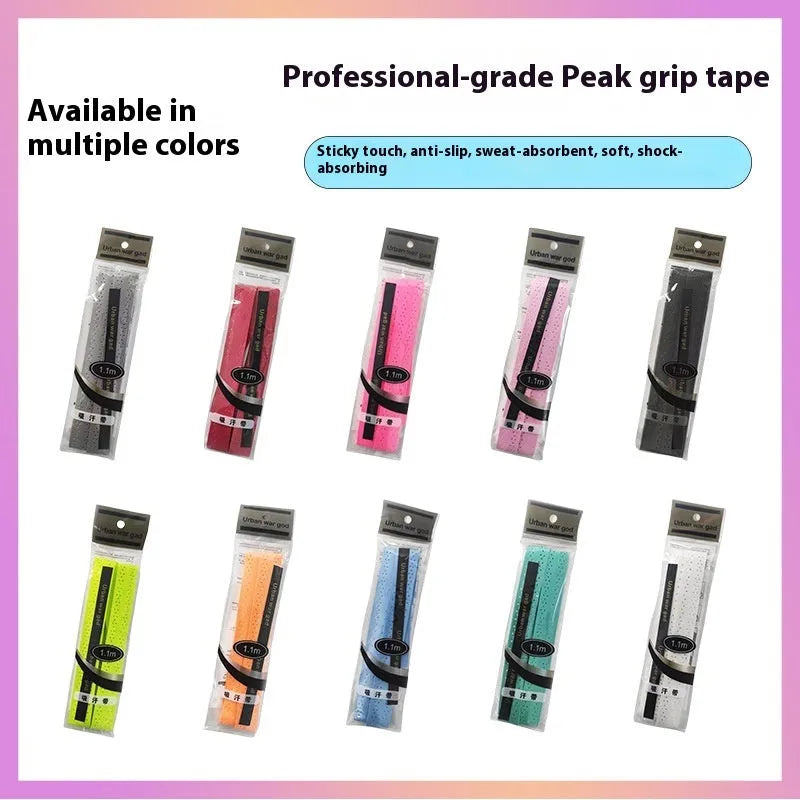 Peak racket grip tape with colour keel options including black ribbon, gray, green, pink, red, sky blue
