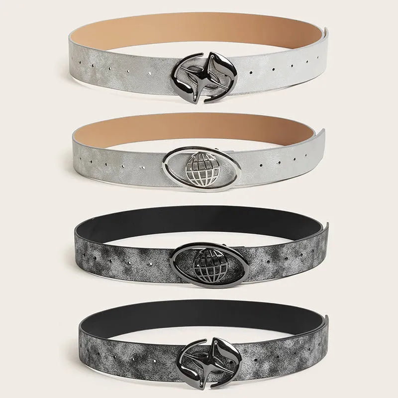 Retro women's belt with oval alloy buckle and thick 4cm PU leather strap in vintage colours