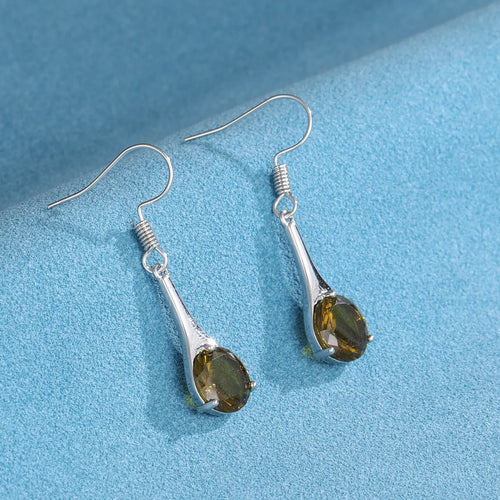 Olive green topaz water drop shaped alloy earrings with electroplated finish
