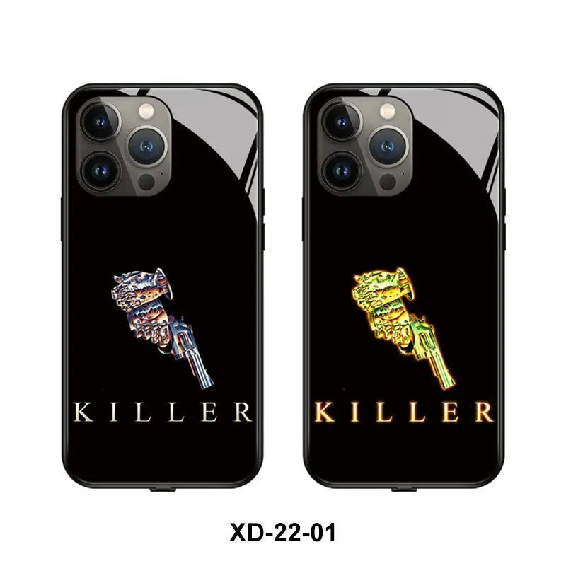 Luminous technology iPhone case with TPU and tempered glass construction showing Technology Bear design