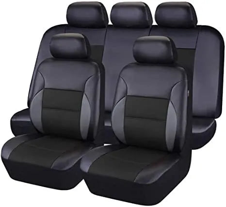 Artificial leather car seat covers in multiple colours for 5-seater vehicles with headrest protection