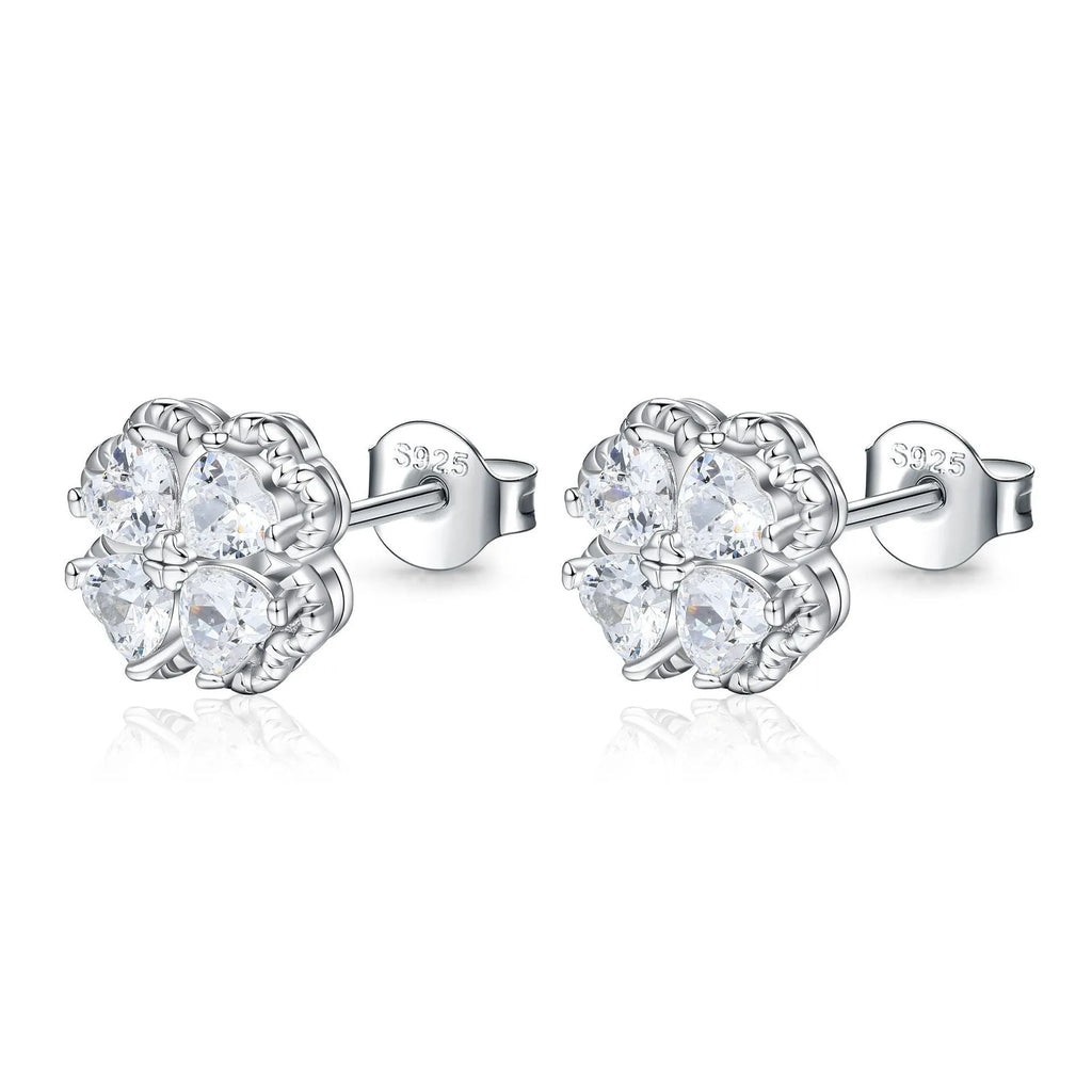 Zeng Yin 925 silver heart-shaped zircon earrings with white gold colour finish