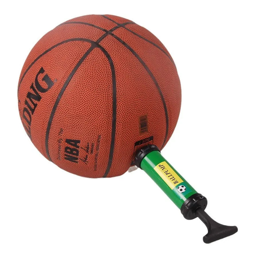 Manual plastic hand pump for balls and balloons in mixed colours showing four size options