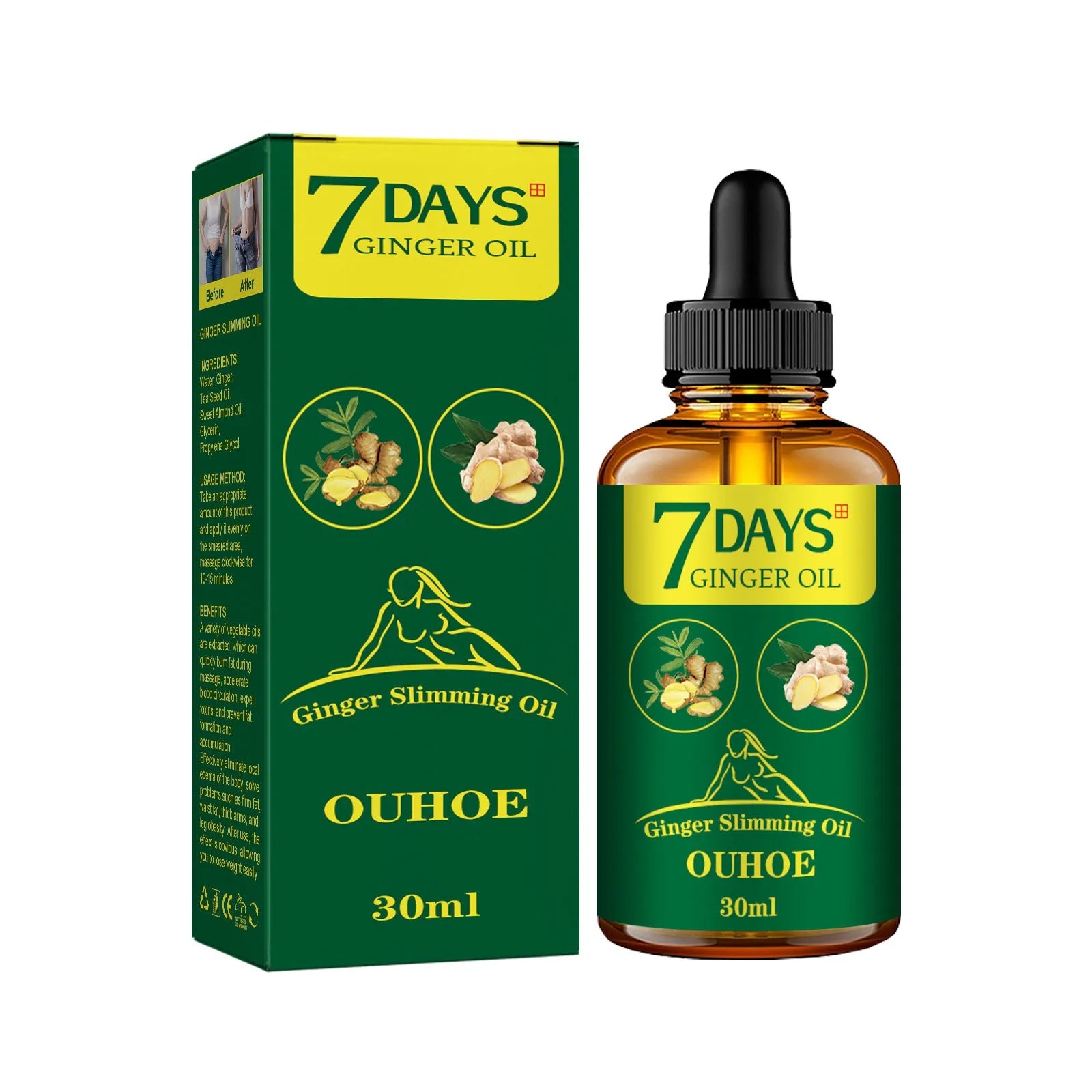 30ml ginger body shaping oil bottle for thigh firming and muscle slimming care