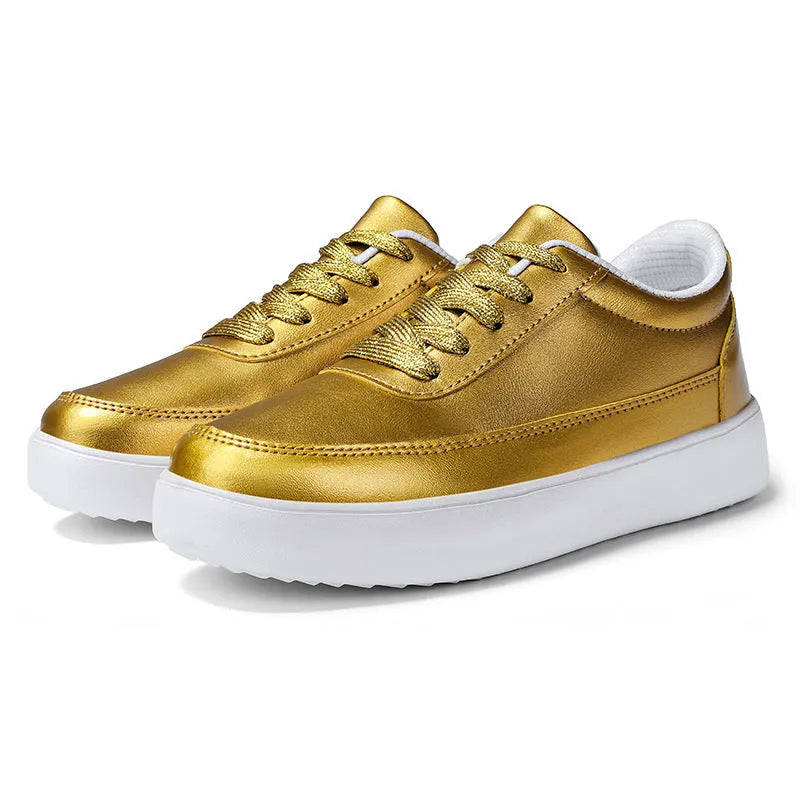 Women's white leather casual flat lace-up shoes on a light background, showing the front and side profile.