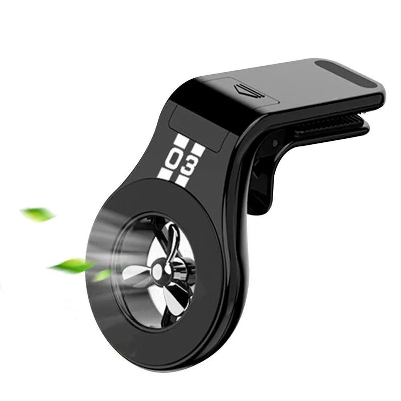 Magnetic car air vent phone holder with adjustable paddle in black colour showing smartphone attached