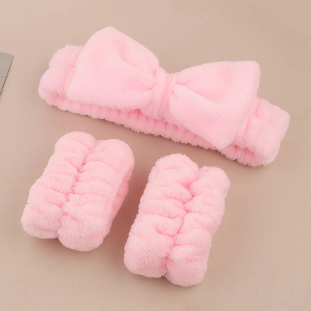 Facial brush three-piece set with coral fleece hair band in purple, gray, white or pink colours
