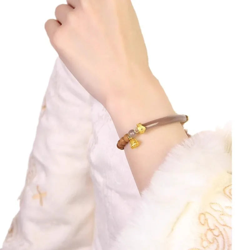 Smoke purple agate bracelet 6mm beads electroplated finish sandalwood style