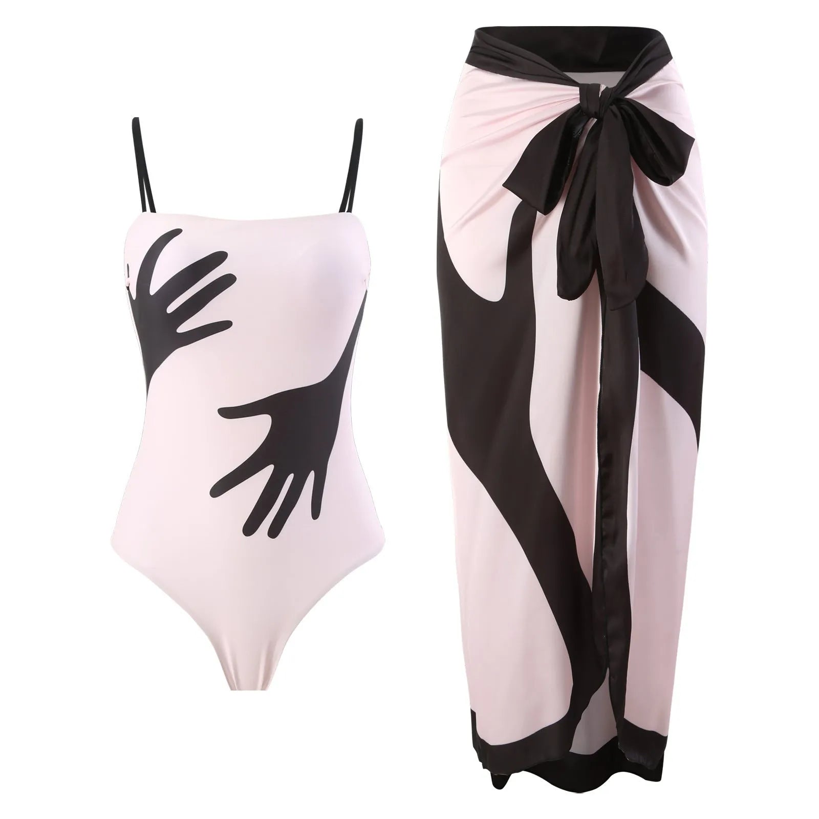 Women's one-piece style bikini two-piece swimsuit set with a white tulle skirt.