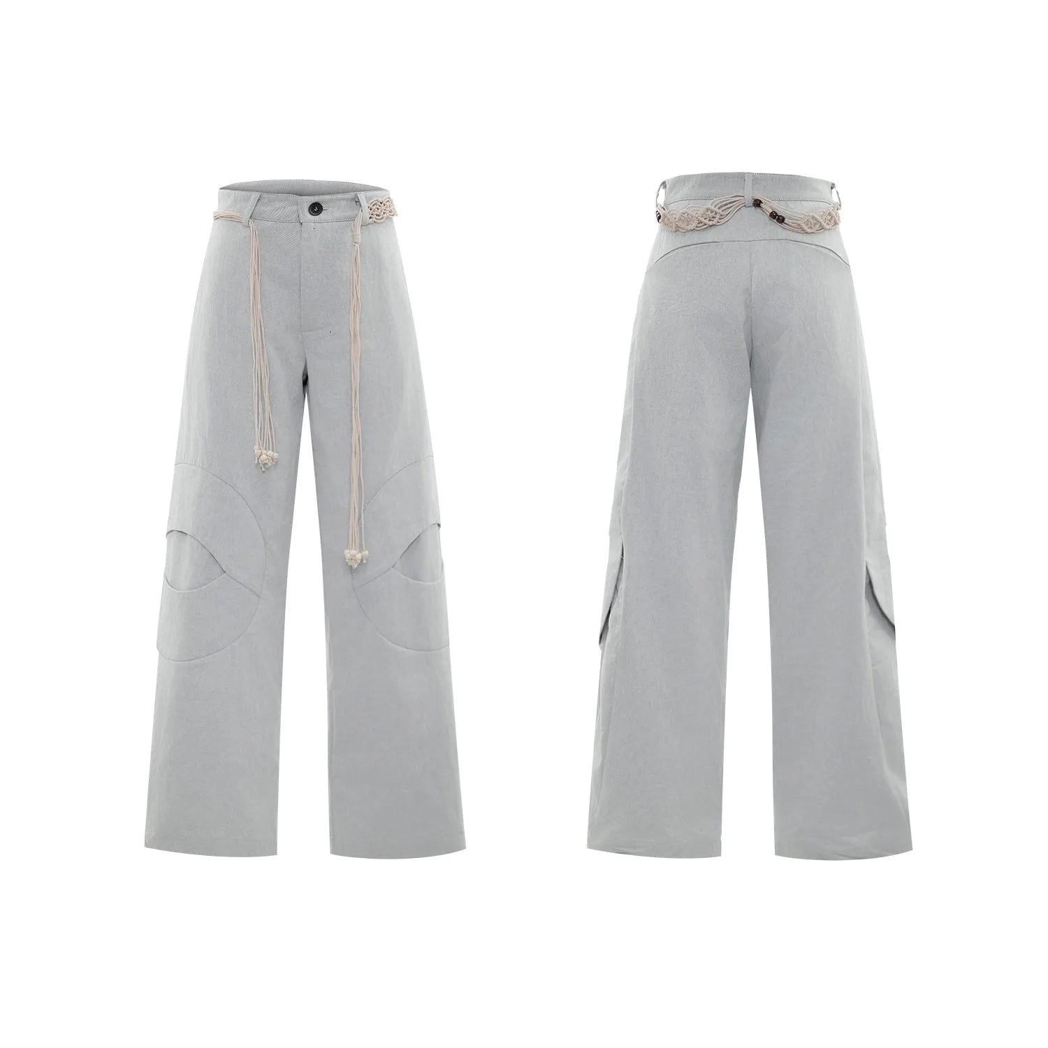 Men's dark blue cotton straight-leg jeans with loose fit, showing 3D cutting and belt stitching detail.