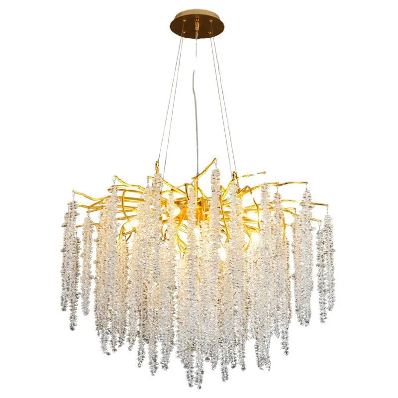 Adjustable height crystal LED chandelier in a choice of round or long styles for villa living room