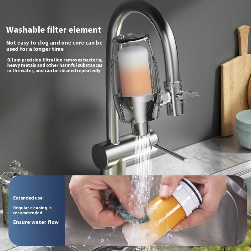 Ceramic faucet water filter for direct tap mounting with clean water function