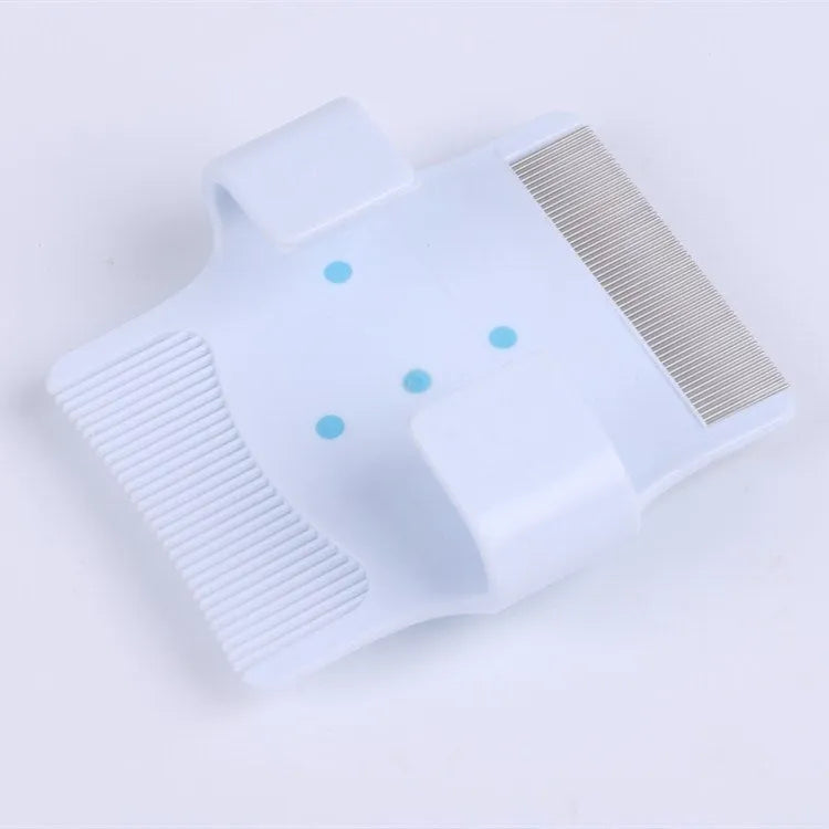 Multifunctional pet comb in blue or green for dog hair removal and massage, measuring 8.5cm x 7.5cm