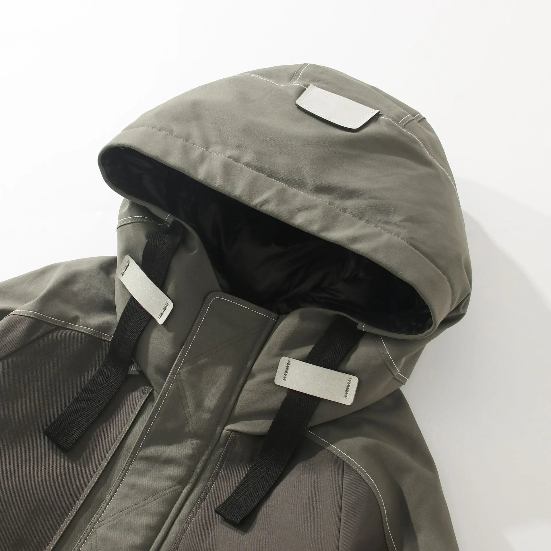 Men's hooded down jacket in apricot with white duck down filling, polyester lining, loose fit