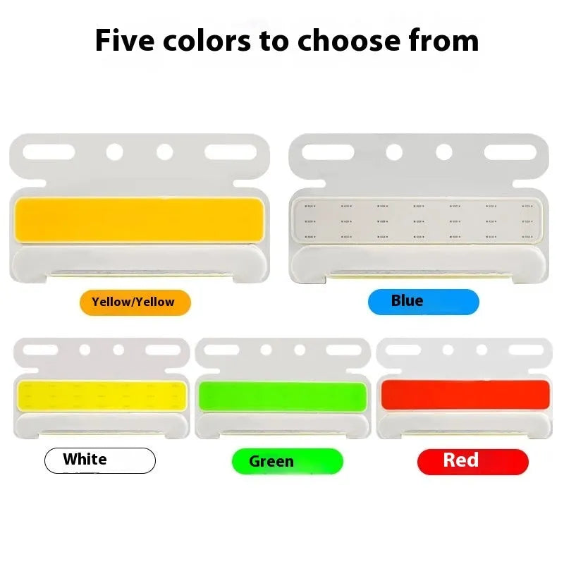 COB LED truck side light with grounded tyre light in aluminium alloy housing, shown in multiple colours.