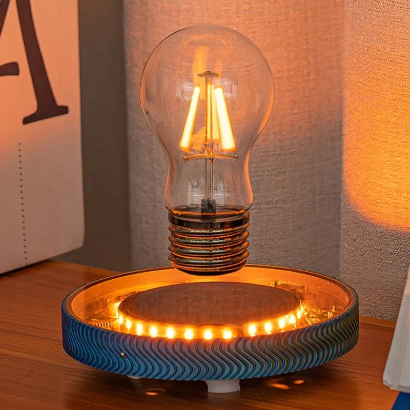 Magnetic suspension moon night lamp with 3D printed celestial design floating in space