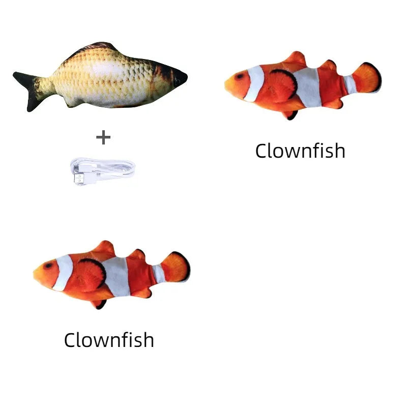 Electronic jumping fish cat toy with USB charging cable, 30cm multicolour fish design