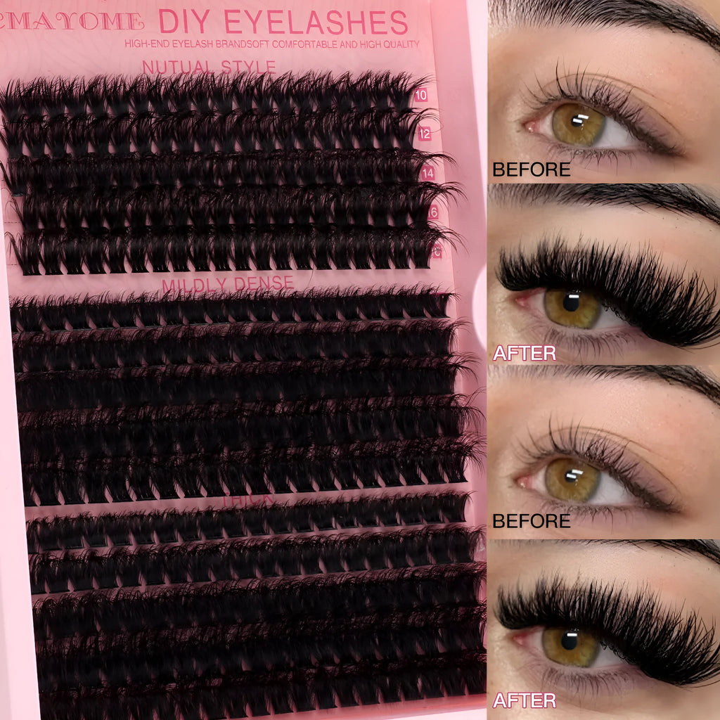 Segment cluster DIY false eyelash extension kit with application tweezers