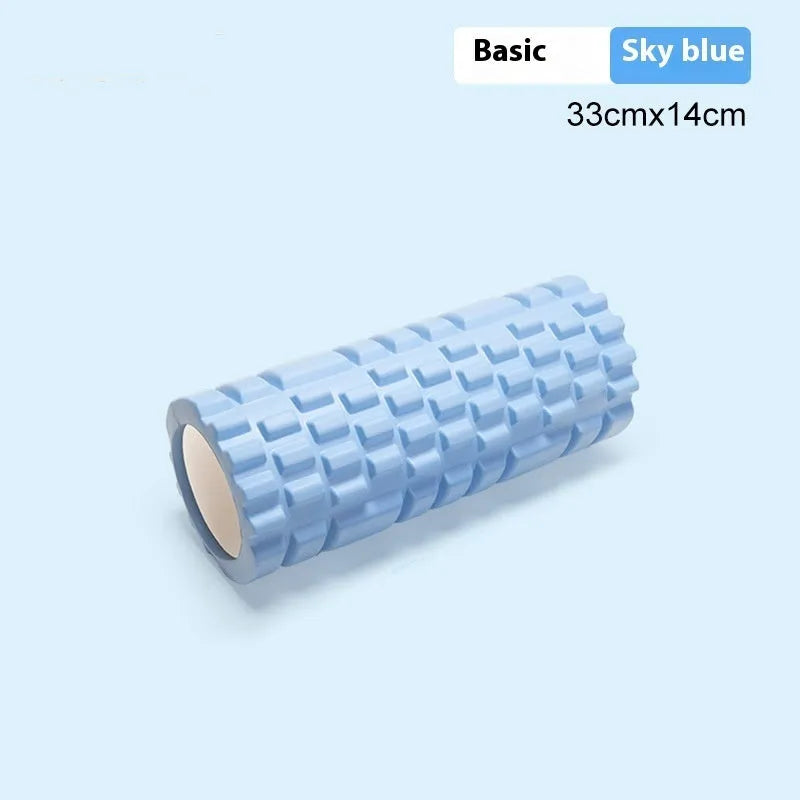 EVA foam roller for fitness in multiple colours and sizes including black, grey, pink, and blue