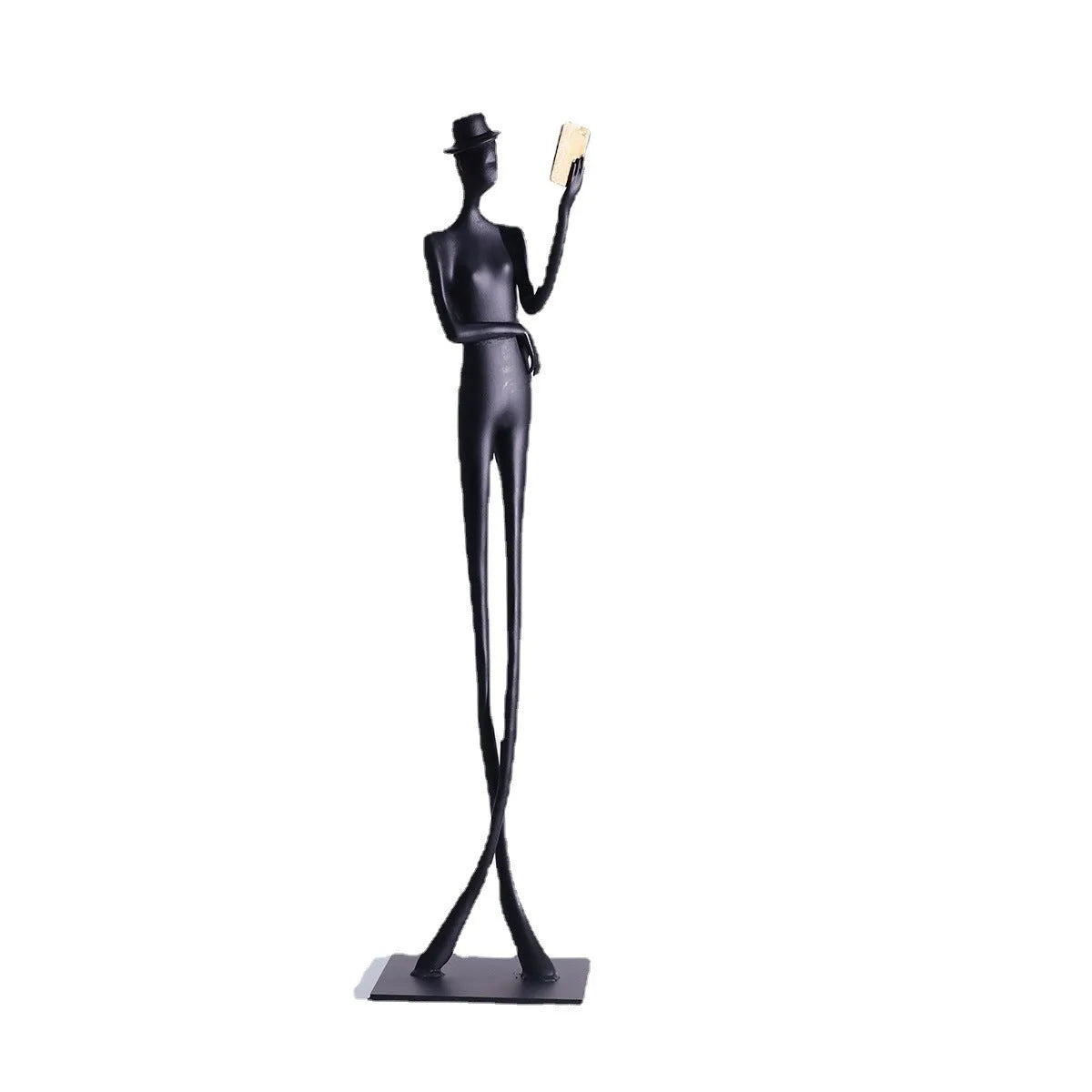 Black metal cast aluminium desktop sculpture with modern minimalist character figure design