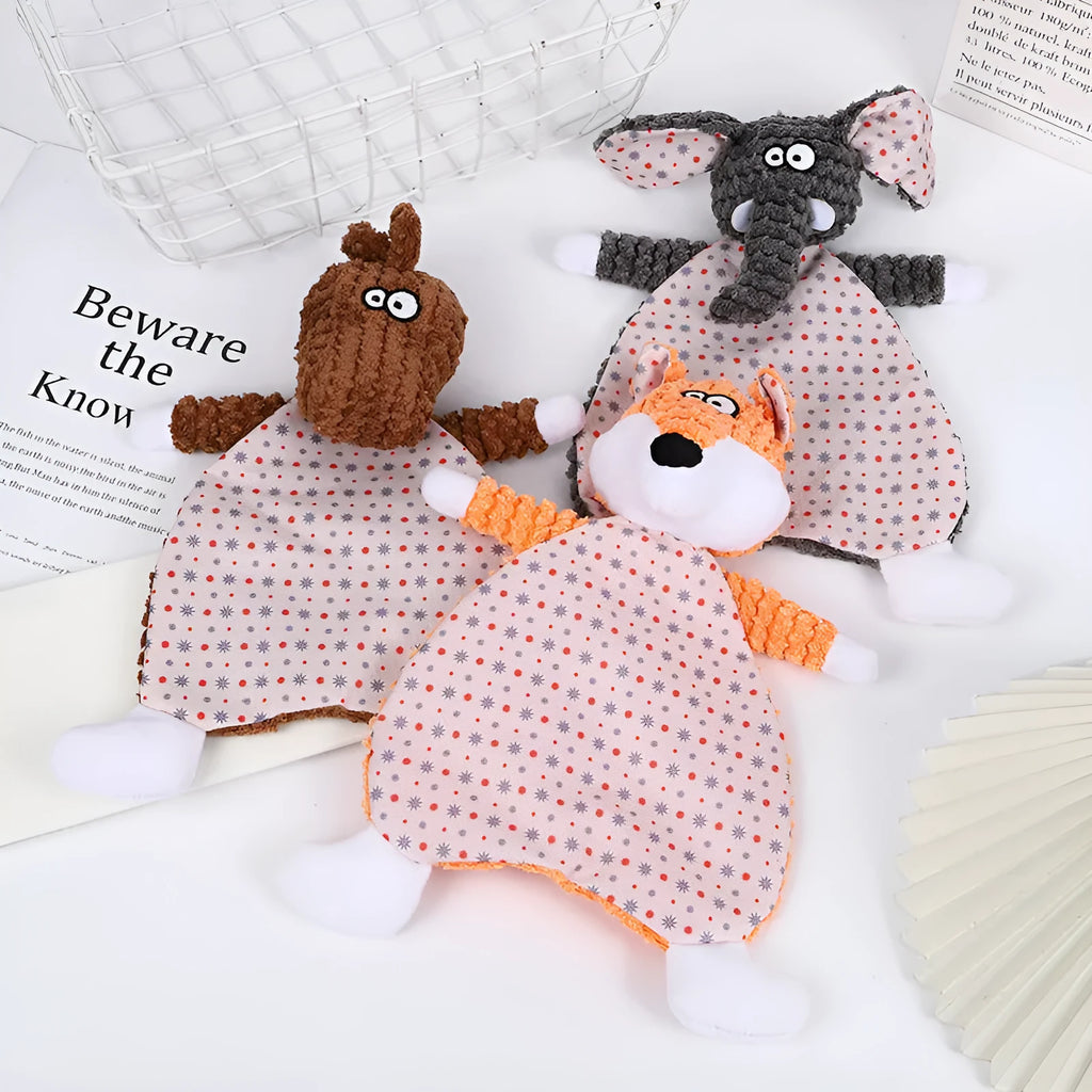 Soft velvet pet toy shaped like a fox elephant with sound activation for cats and dogs