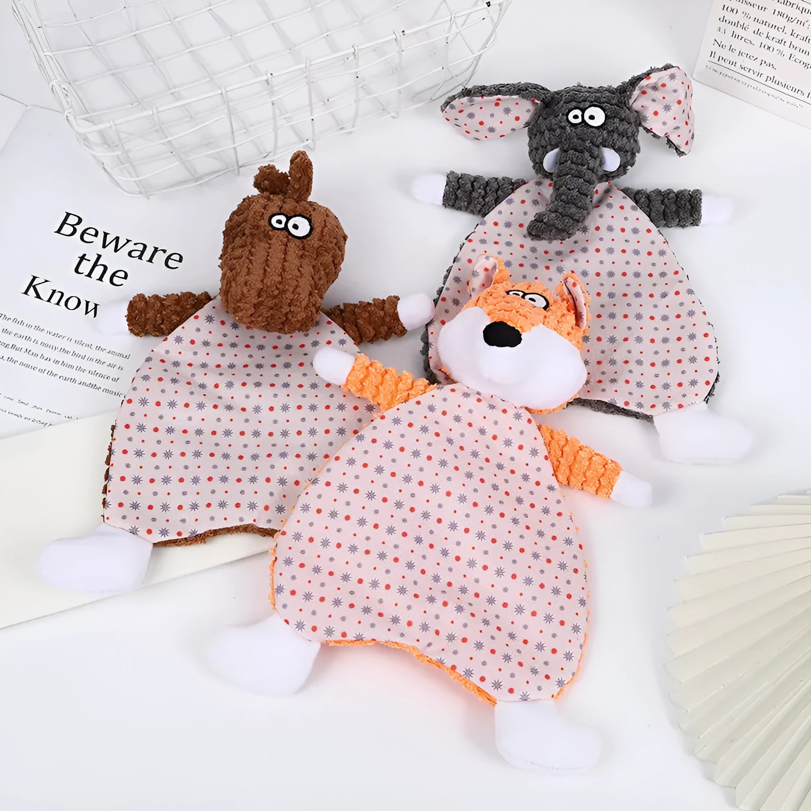 Soft velvet pet toy shaped like a fox elephant with sound activation for cats and dogs