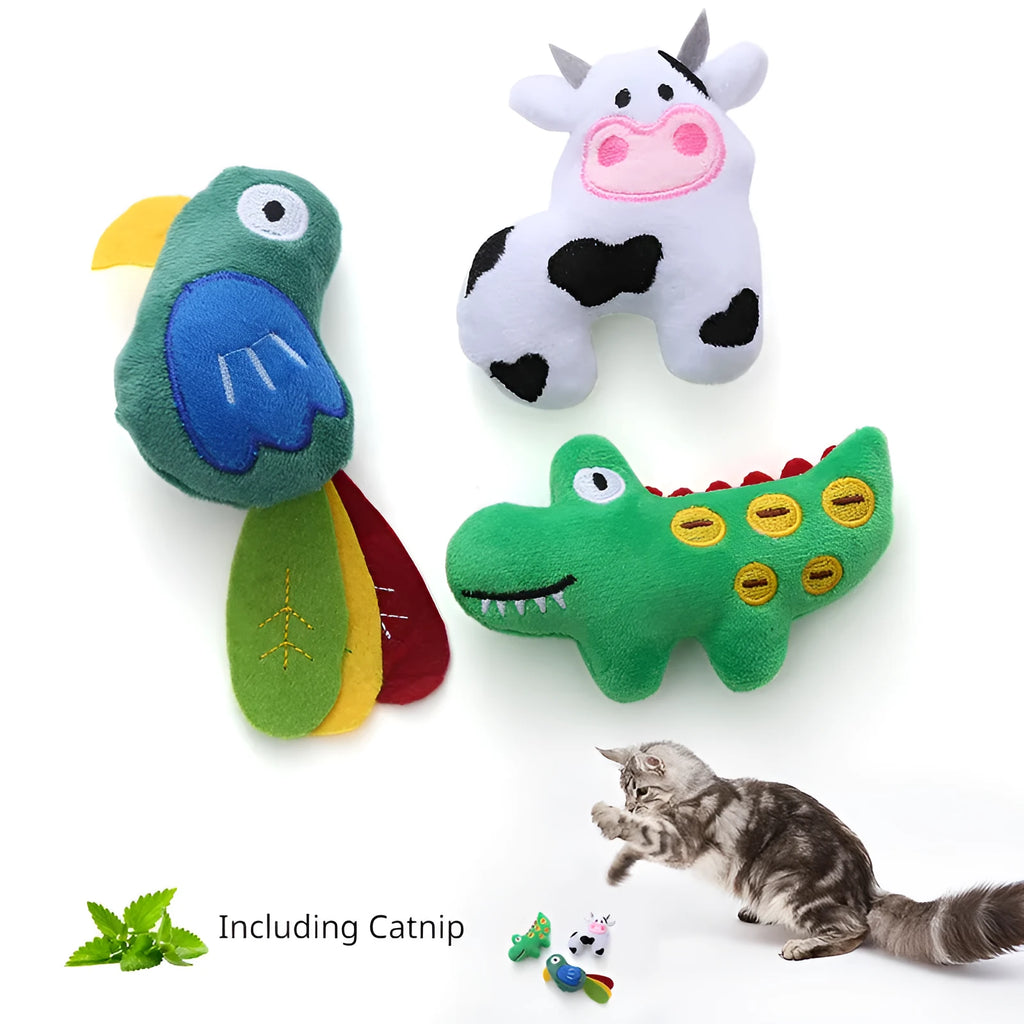 Cow parrot shape plush cat toy with catnip filling for interactive play